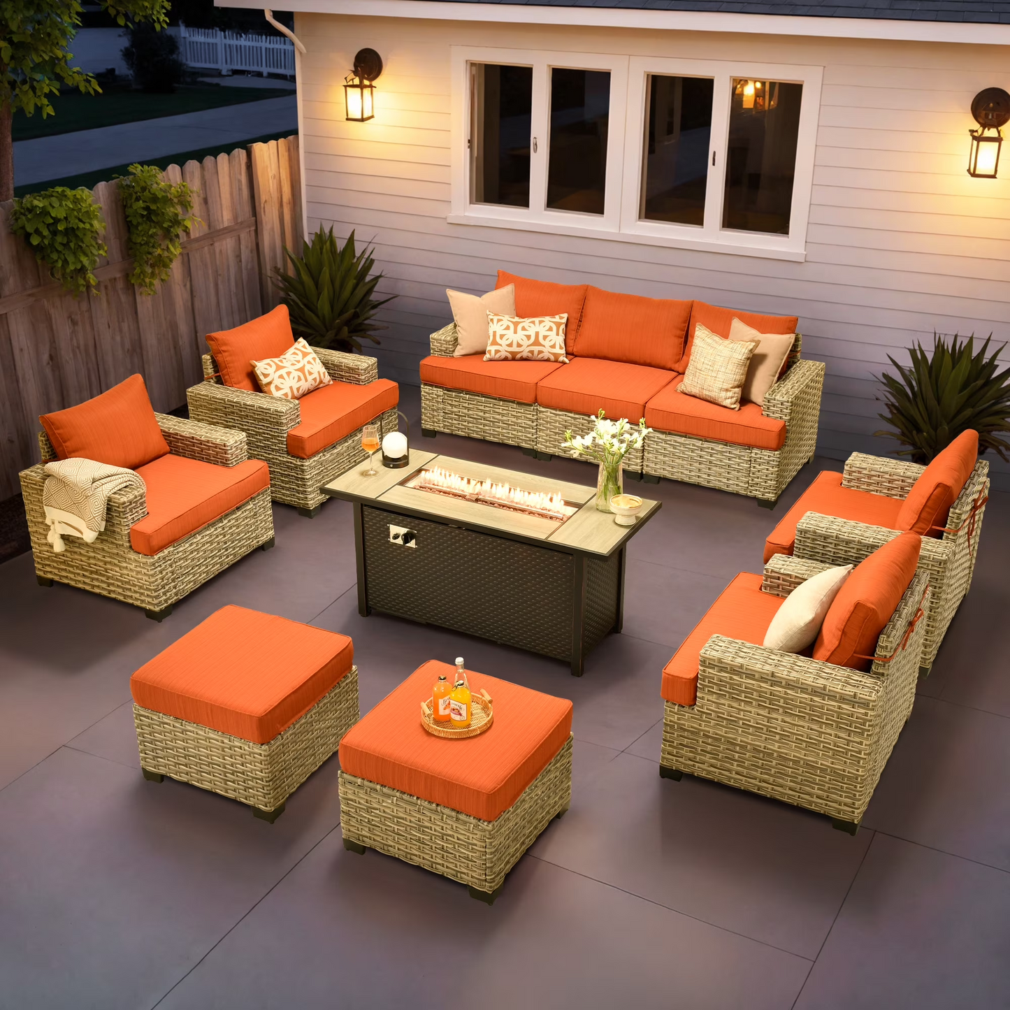 Vcatnet 7 Pieces Outdoor Patio Furniture Sectional Sofa Wicker Conversation Set with Ottomans