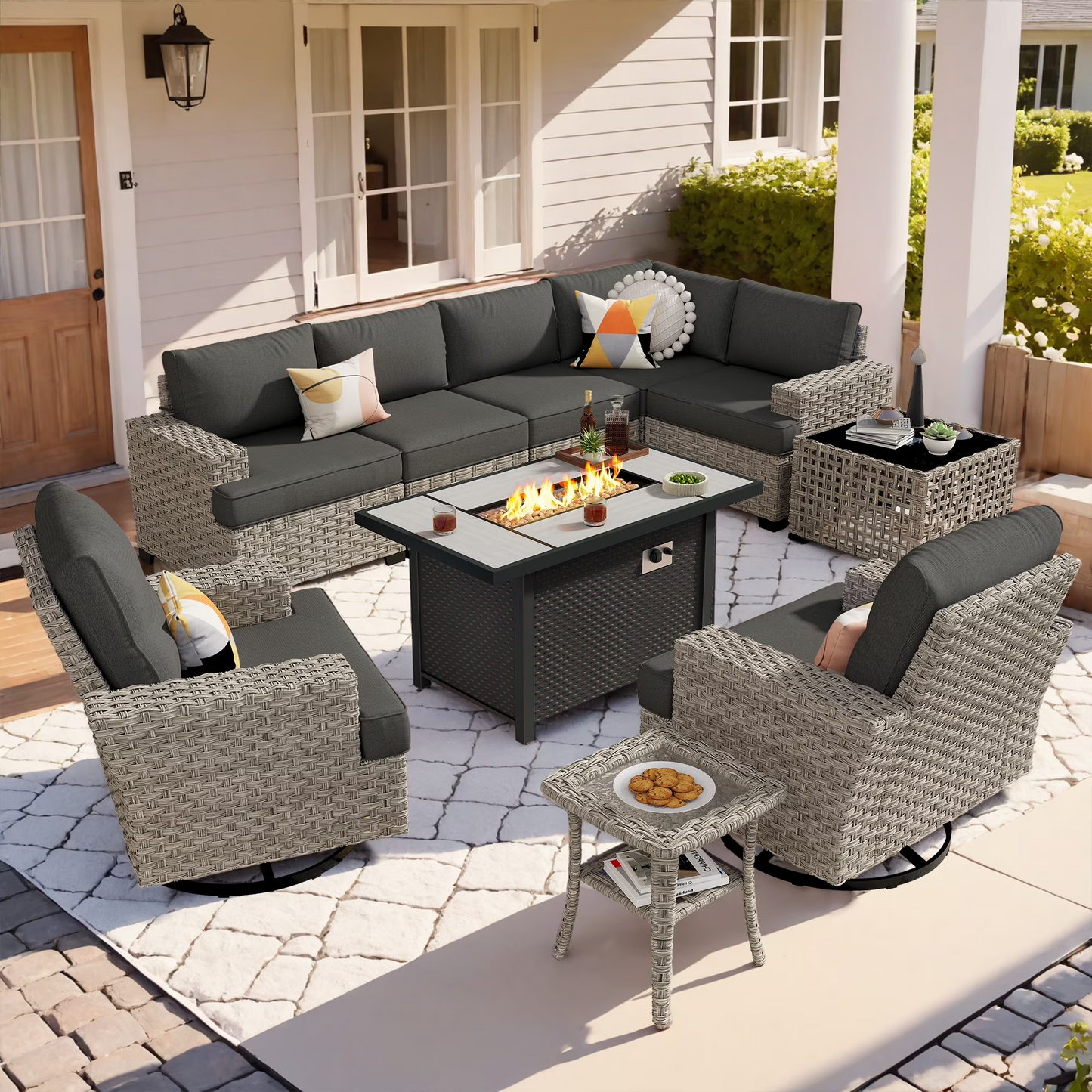 Vcatnet 7 Pieces Outdoor Patio Furniture Sectional Sofa Wicker Conversation Set with Ottomans