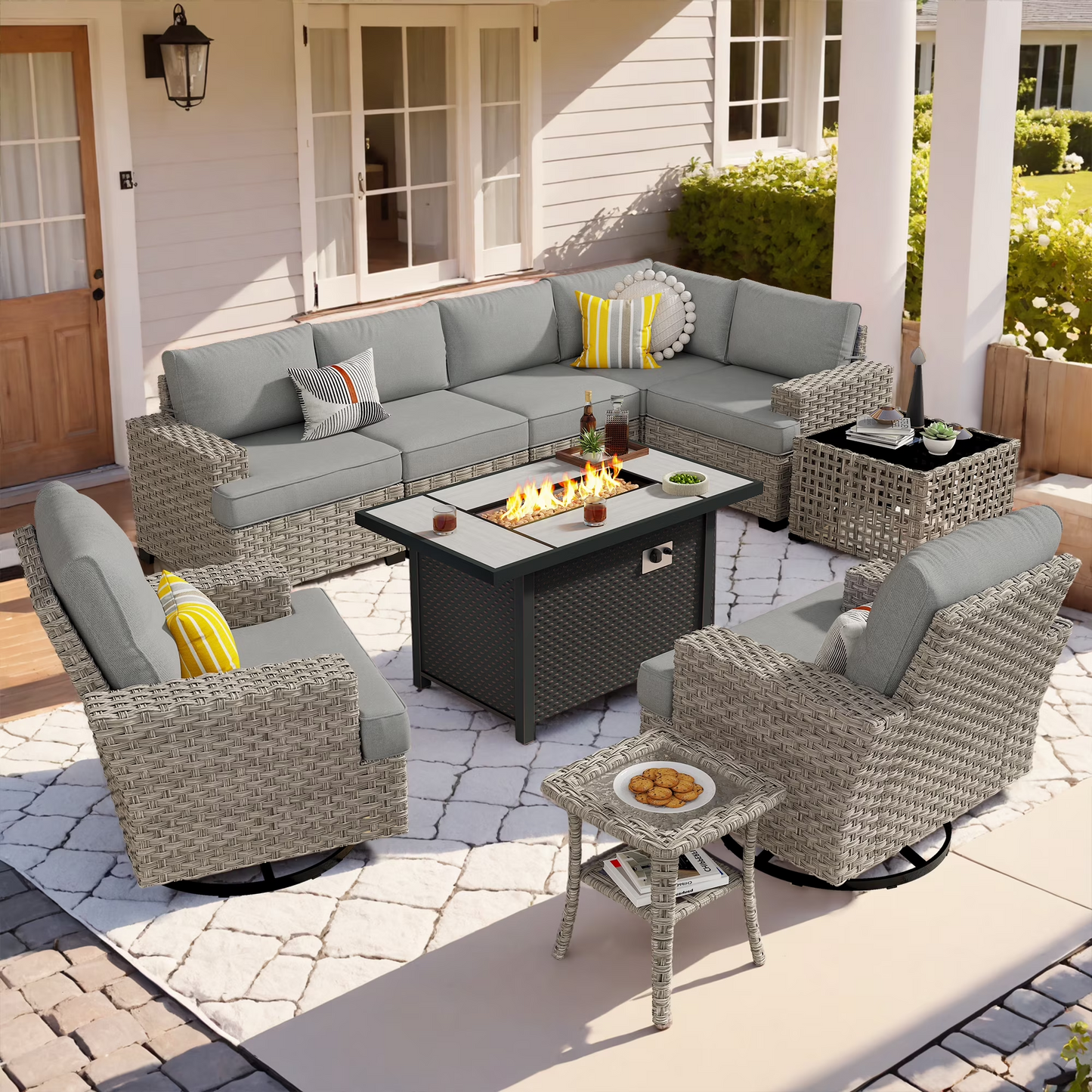 Vcatnet 7 Pieces Outdoor Patio Furniture Sectional Sofa Wicker Conversation Set with Ottomans