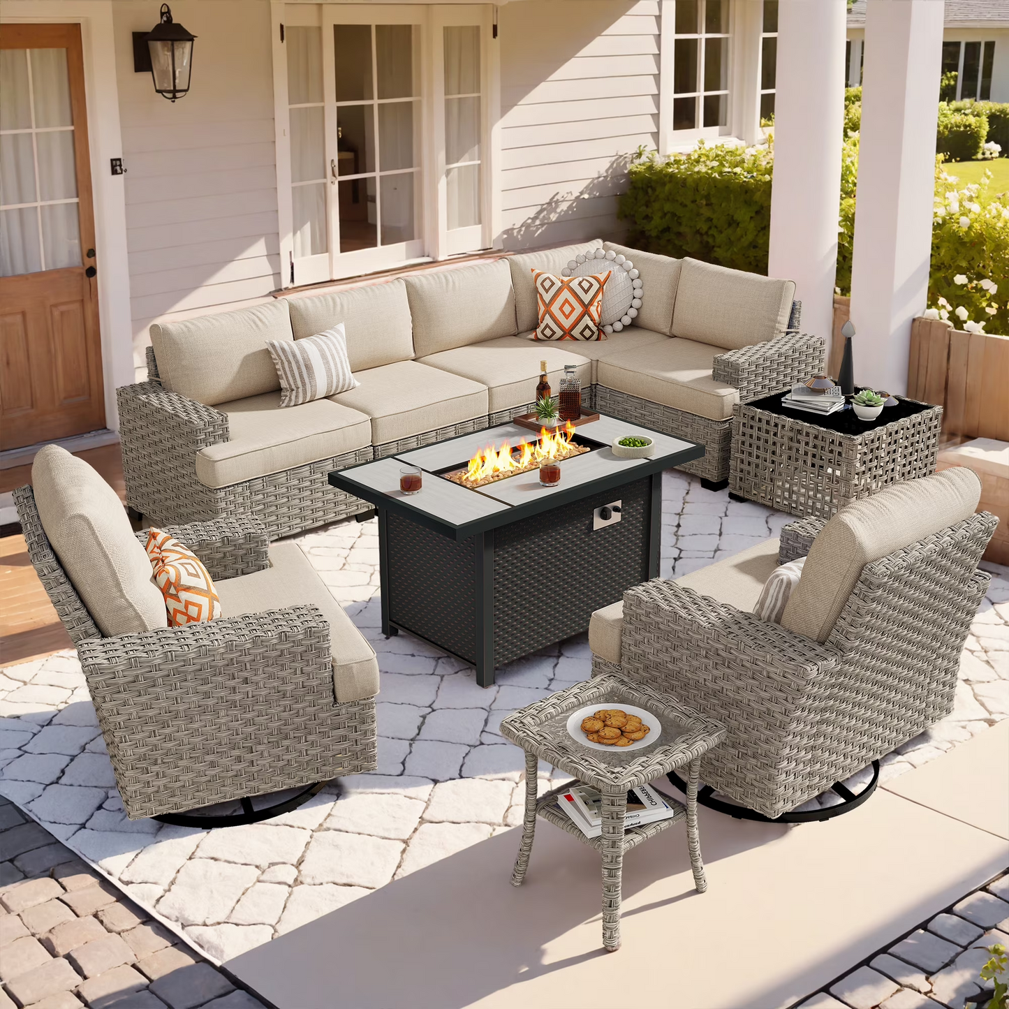 Vcatnet 7 Pieces Outdoor Patio Furniture Sectional Sofa Wicker Conversation Set with Ottomans