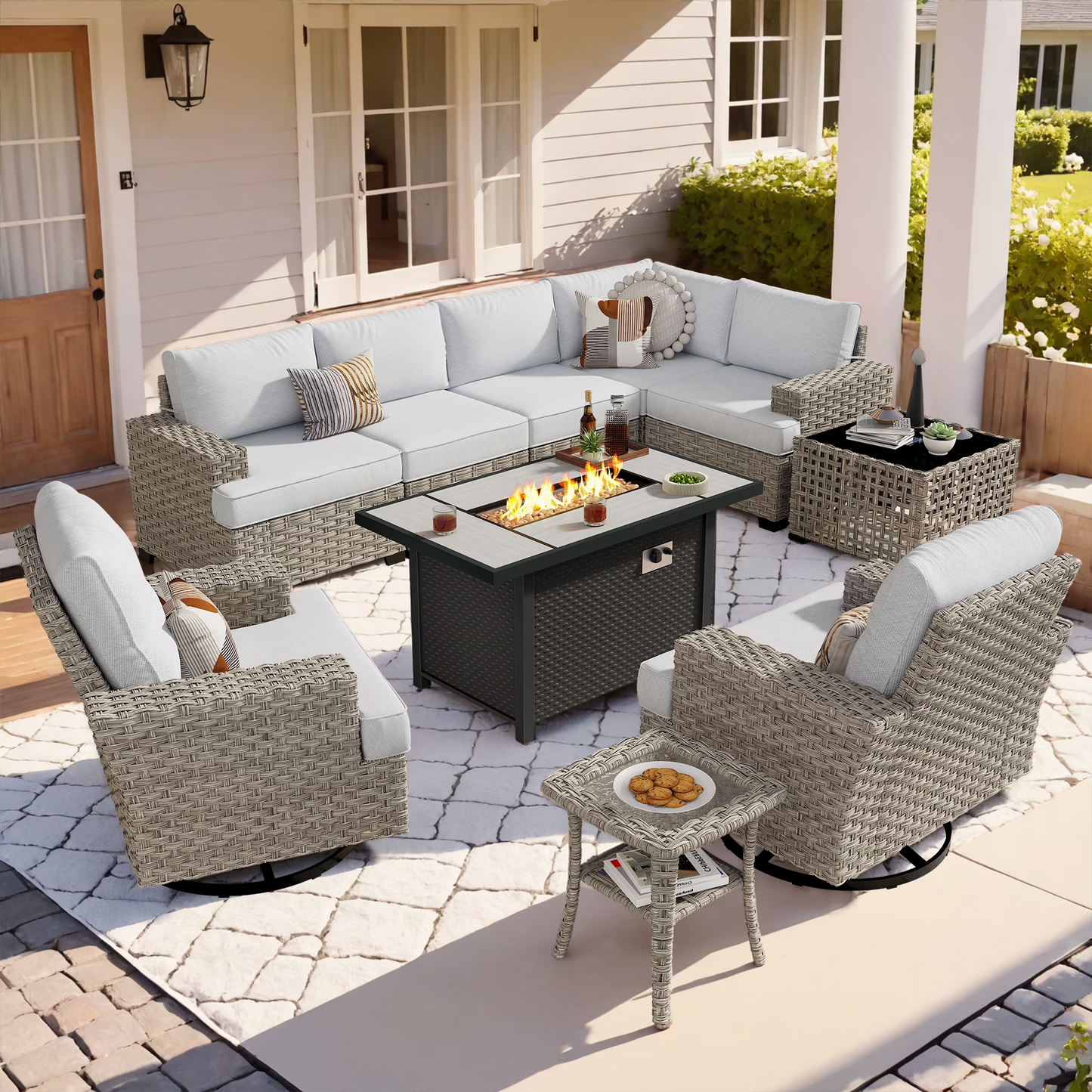 Vcatnet 7 Pieces Outdoor Patio Furniture Sectional Sofa Wicker Conversation Set with Ottomans