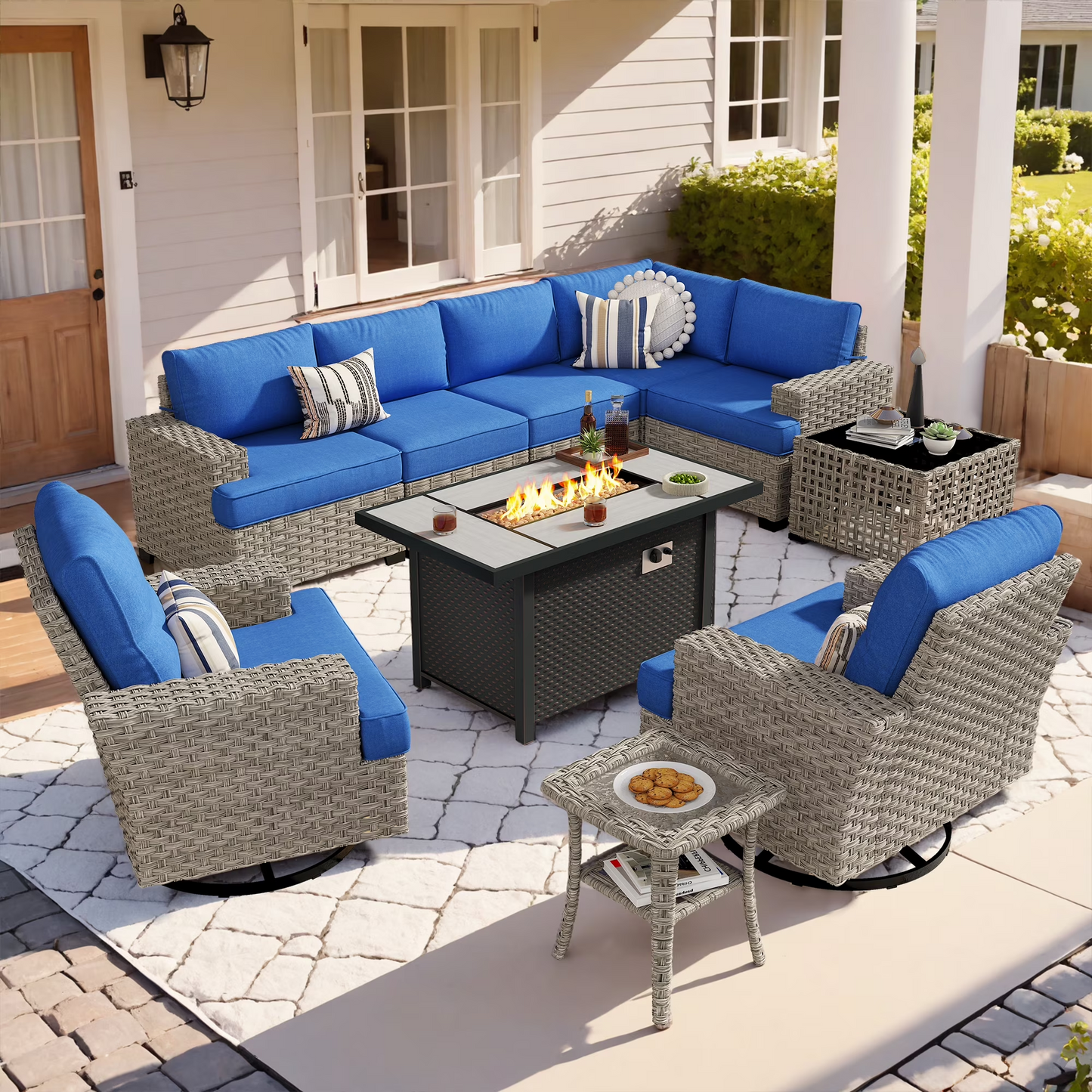 Vcatnet 7 Pieces Outdoor Patio Furniture Sectional Sofa Wicker Conversation Set with Ottomans