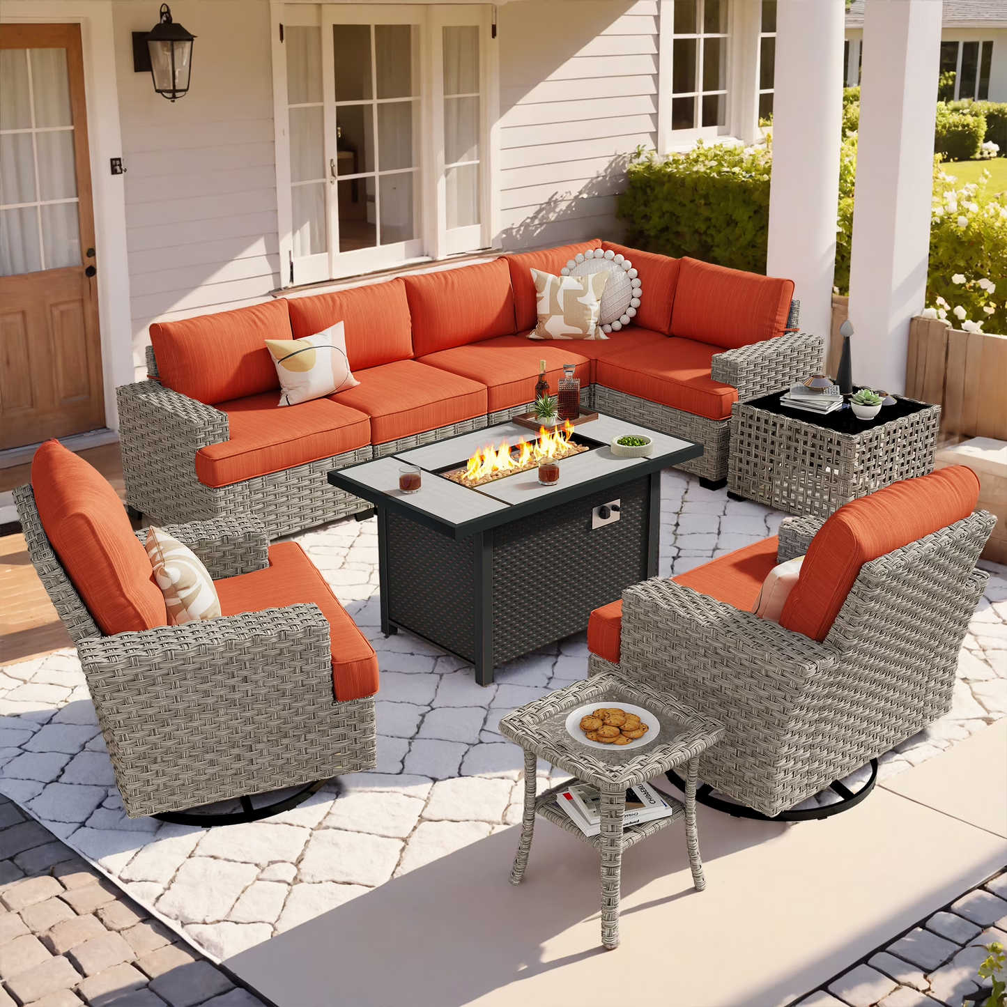 Vcatnet 7 Pieces Outdoor Patio Furniture Sectional Sofa Wicker Conversation Set with Ottomans