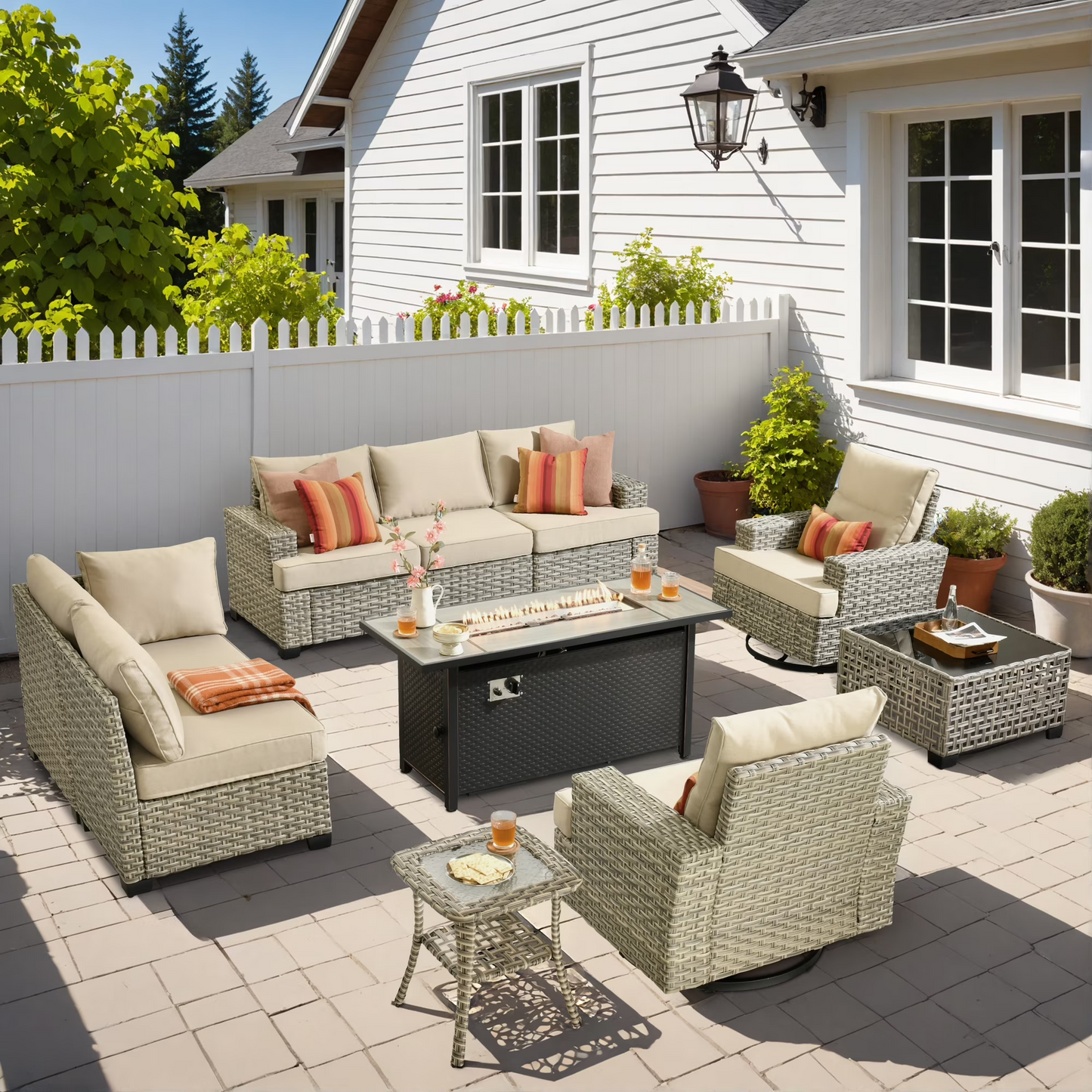 Vcatnet 7 Pieces Outdoor Patio Furniture Sectional Sofa Wicker Conversation Set with Ottomans