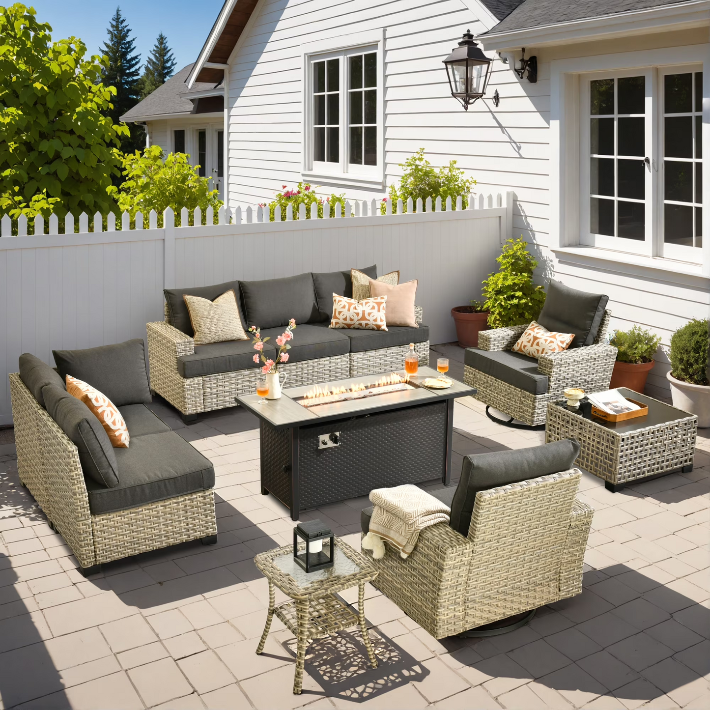 Vcatnet 7 Pieces Outdoor Patio Furniture Sectional Sofa Wicker Conversation Set with Ottomans