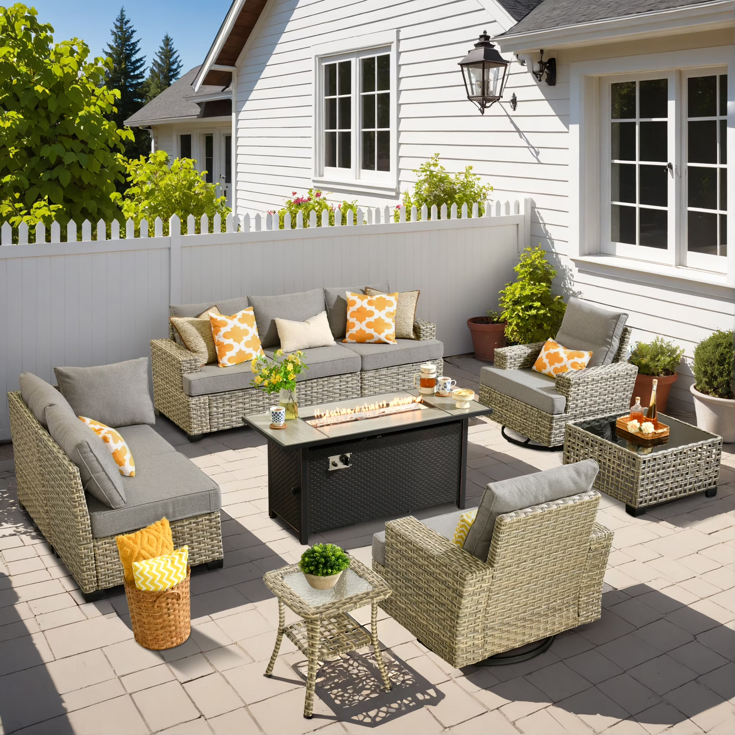 Vcatnet 7 Pieces Outdoor Patio Furniture Sectional Sofa Wicker Conversation Set with Ottomans
