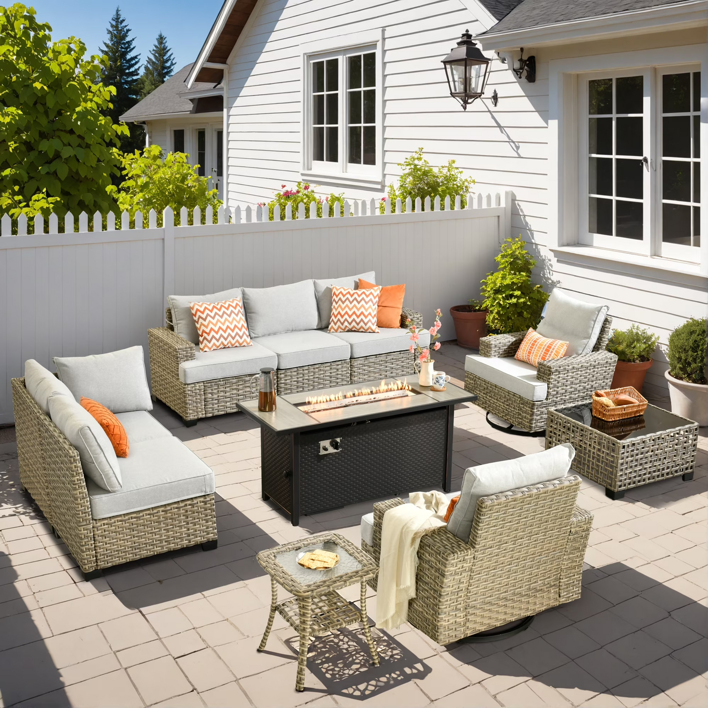Vcatnet 7 Pieces Outdoor Patio Furniture Sectional Sofa Wicker Conversation Set with Ottomans