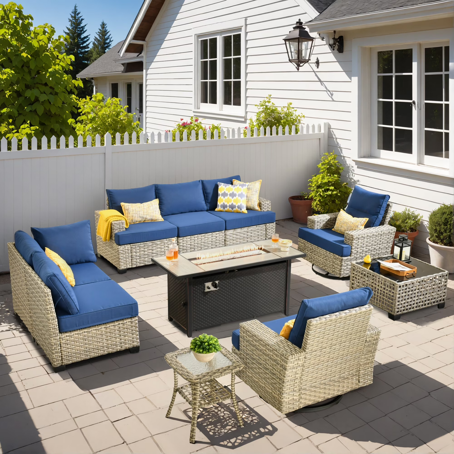Vcatnet 7 Pieces Outdoor Patio Furniture Sectional Sofa Wicker Conversation Set with Ottomans