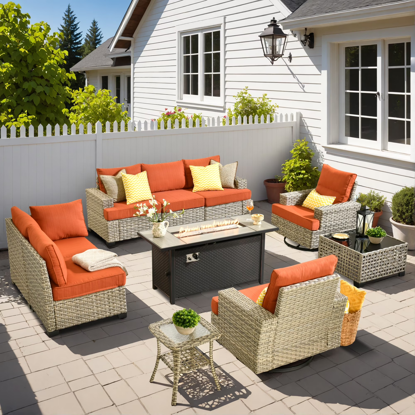 Vcatnet 7 Pieces Outdoor Patio Furniture Sectional Sofa Wicker Conversation Set with Ottomans