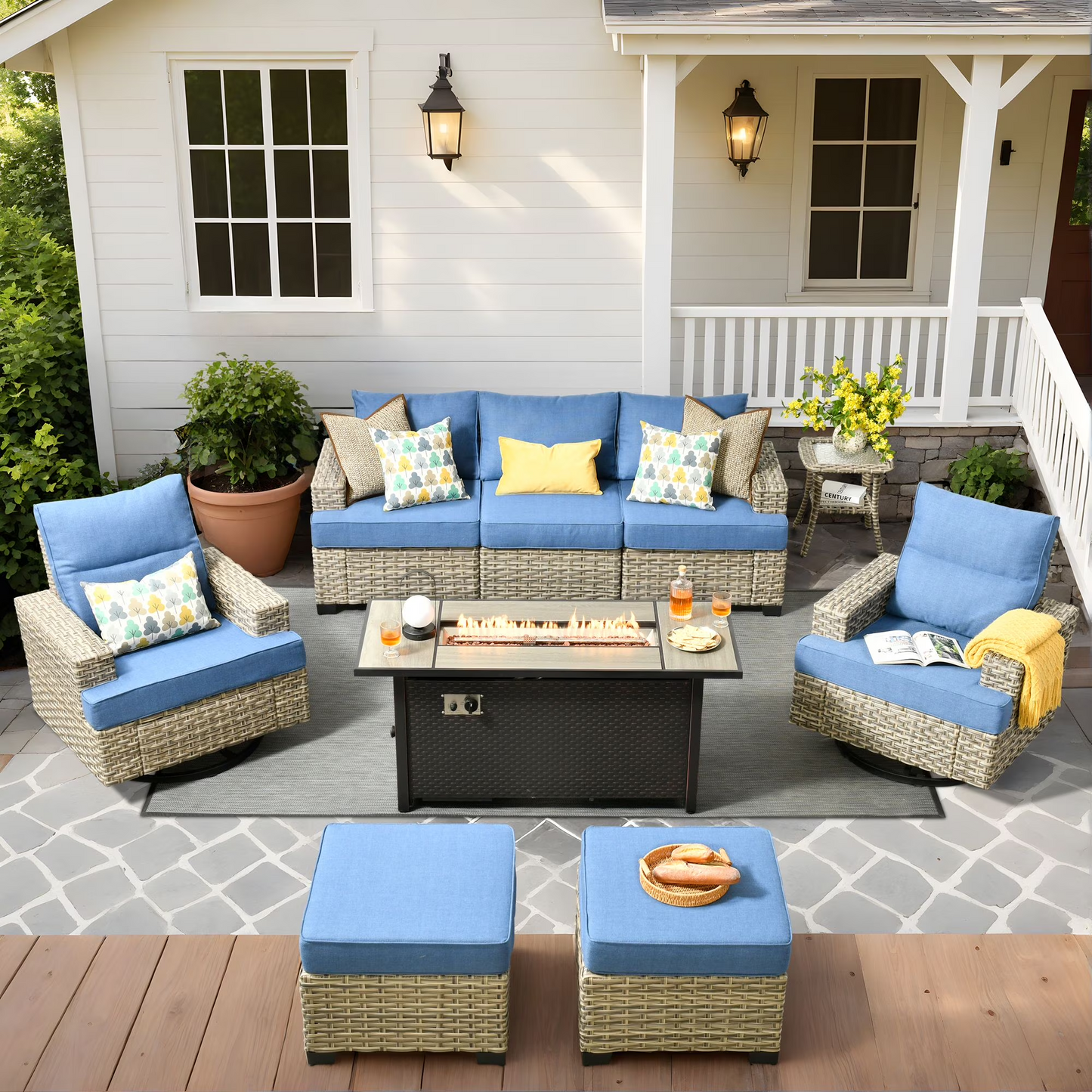 Vcatnet 7 Pieces Outdoor Patio Furniture Sectional Sofa Wicker Conversation Set with Ottomans