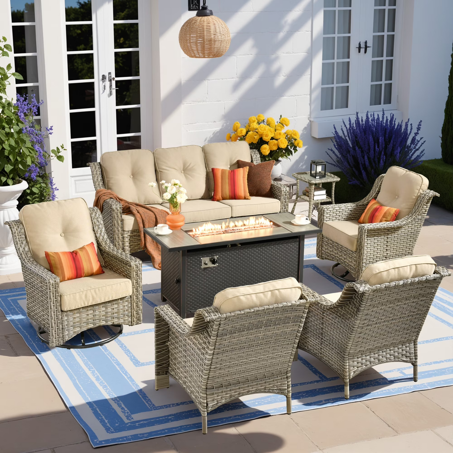 Vcatnet 4 Pieces Patio Outdoor Conversation Set High Back Wicker Rattan Furniture Outdoor Sectionals with Coffee Table