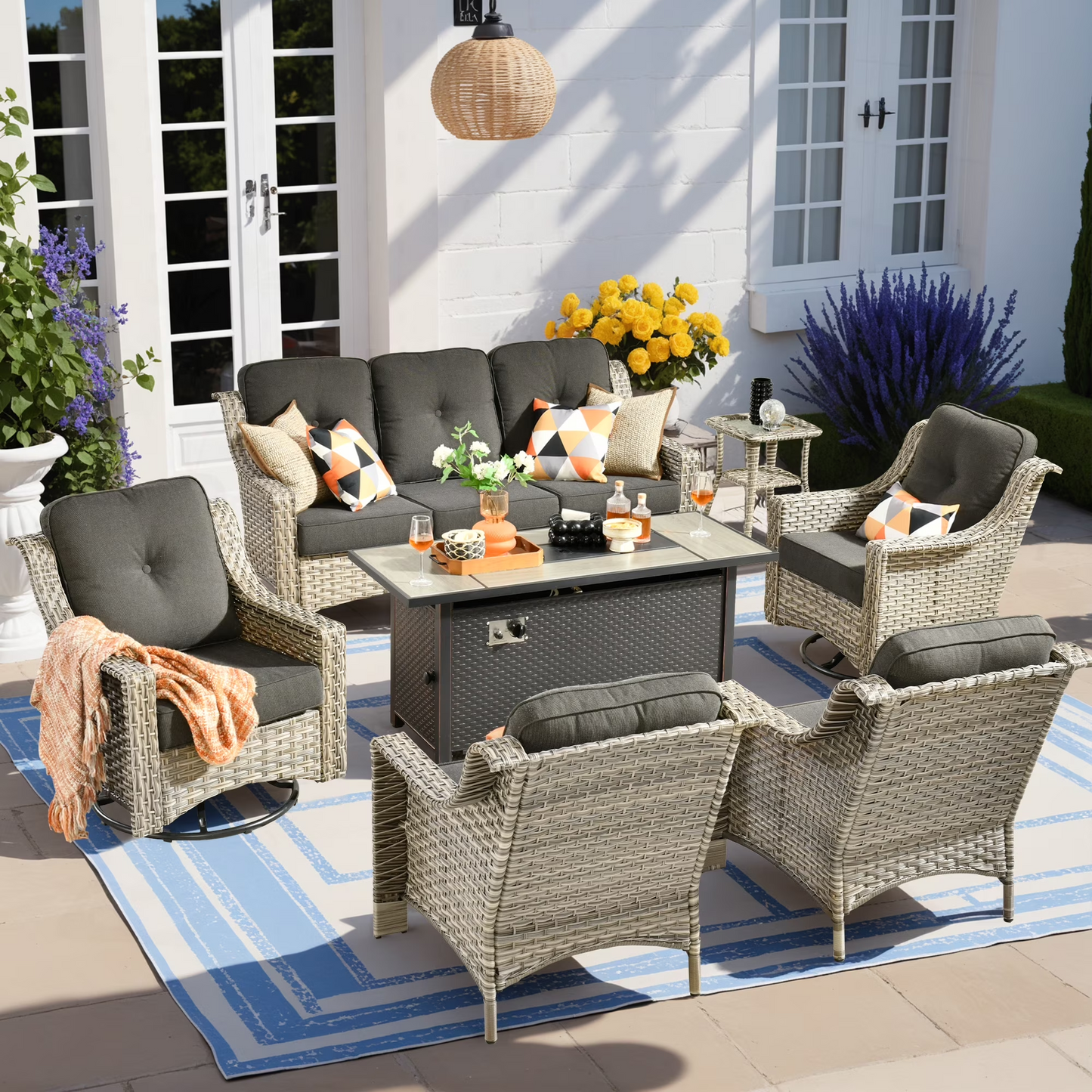 Vcatnet 4 Pieces Patio Outdoor Conversation Set High Back Wicker Rattan Furniture Outdoor Sectionals with Coffee Table