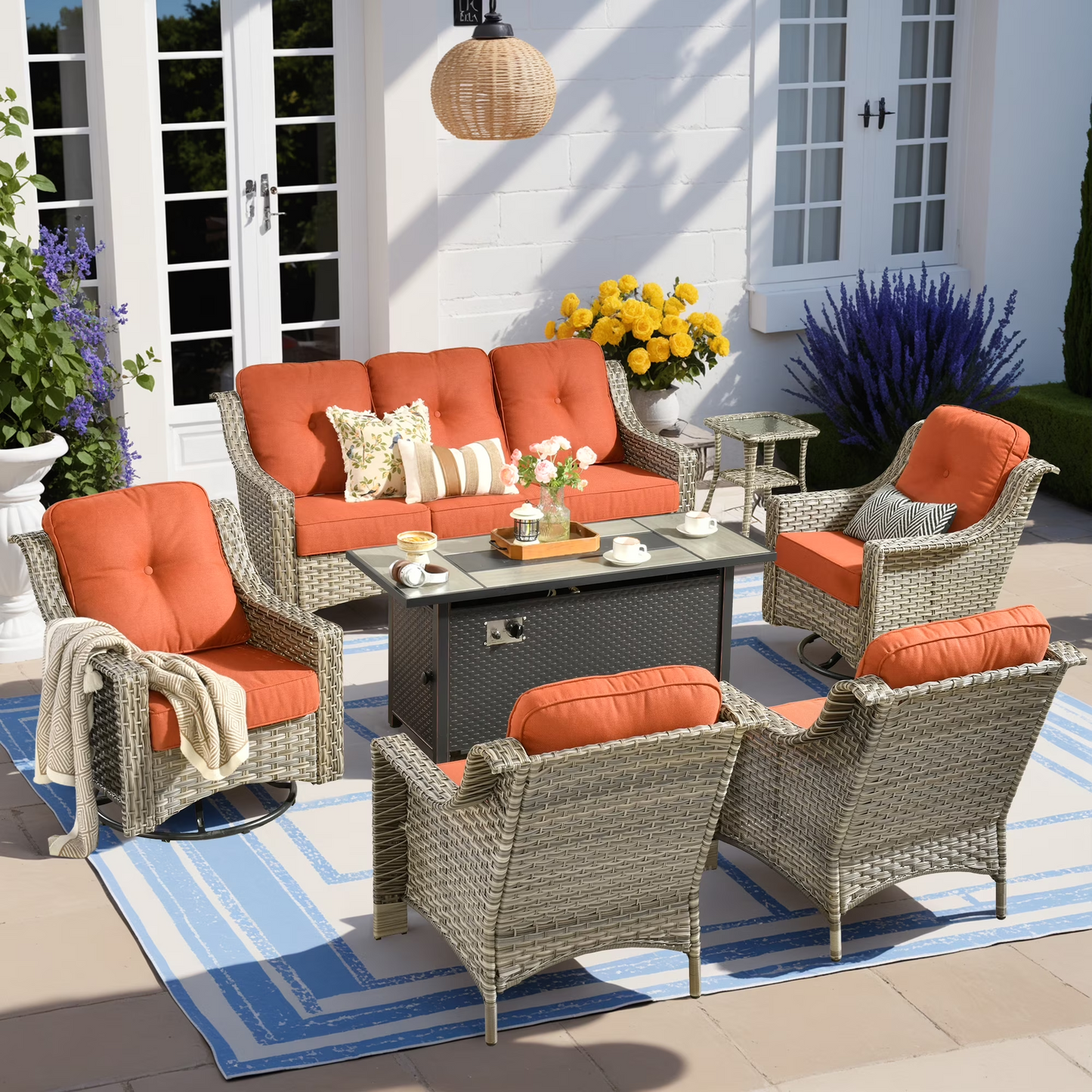 Vcatnet 4 Pieces Patio Outdoor Conversation Set High Back Wicker Rattan Furniture Outdoor Sectionals with Coffee Table