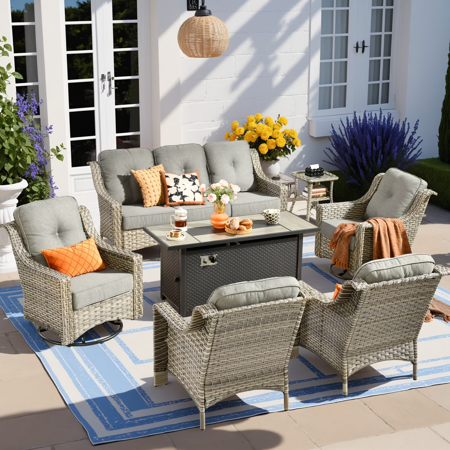 Vcatnet 4 Pieces Patio Outdoor Conversation Set High Back Wicker Rattan Furniture Outdoor Sectionals with Coffee Table