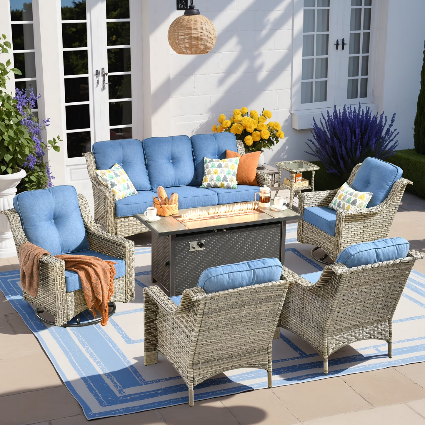 Vcatnet 4 Pieces Patio Outdoor Conversation Set High Back Wicker Rattan Furniture Outdoor Sectionals with Coffee Table