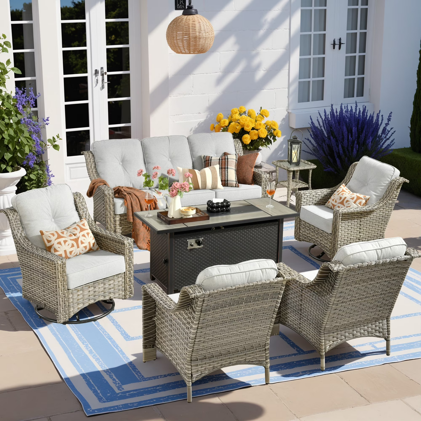Vcatnet 4 Pieces Patio Outdoor Conversation Set High Back Wicker Rattan Furniture Outdoor Sectionals with Coffee Table