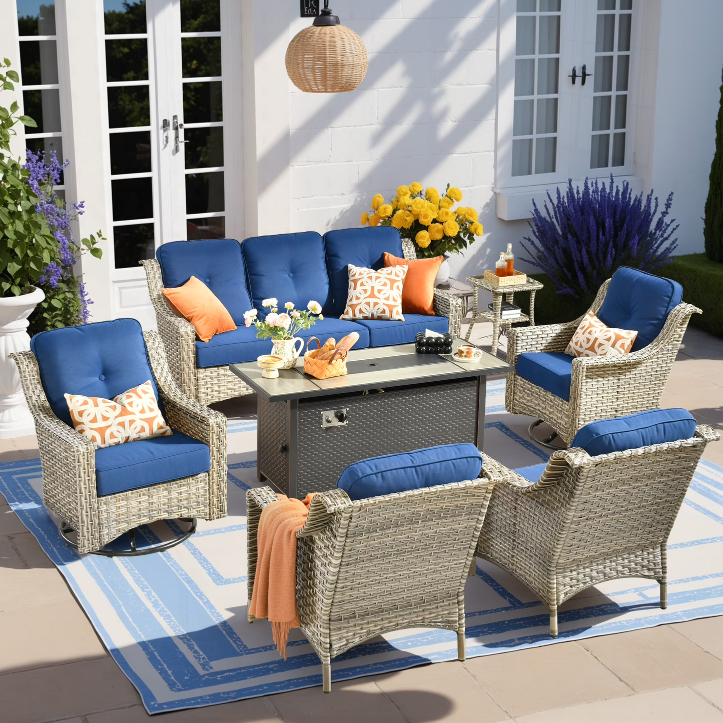Vcatnet 4 Pieces Patio Outdoor Conversation Set High Back Wicker Rattan Furniture Outdoor Sectionals with Coffee Table