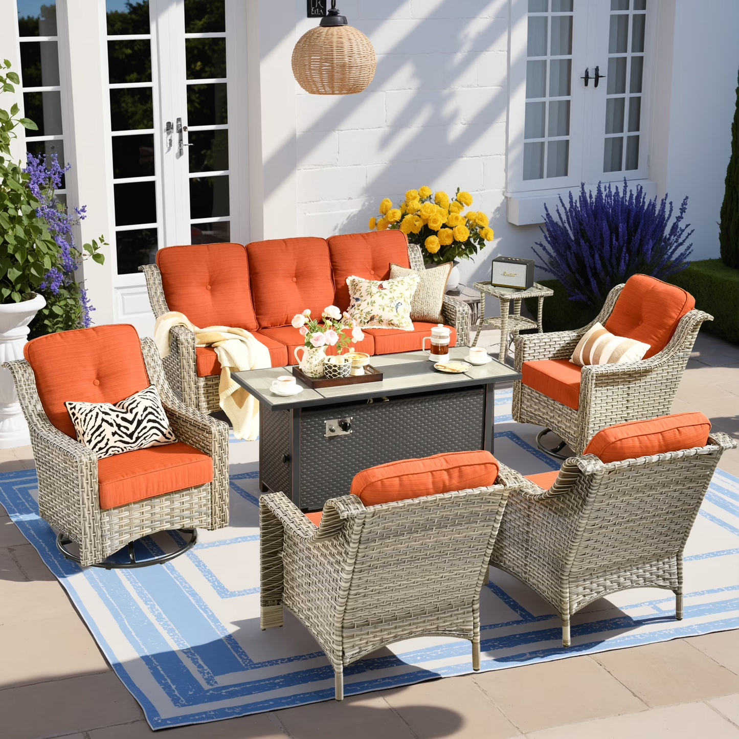 Vcatnet 4 Pieces Patio Outdoor Conversation Set High Back Wicker Rattan Furniture Outdoor Sectionals with Coffee Table