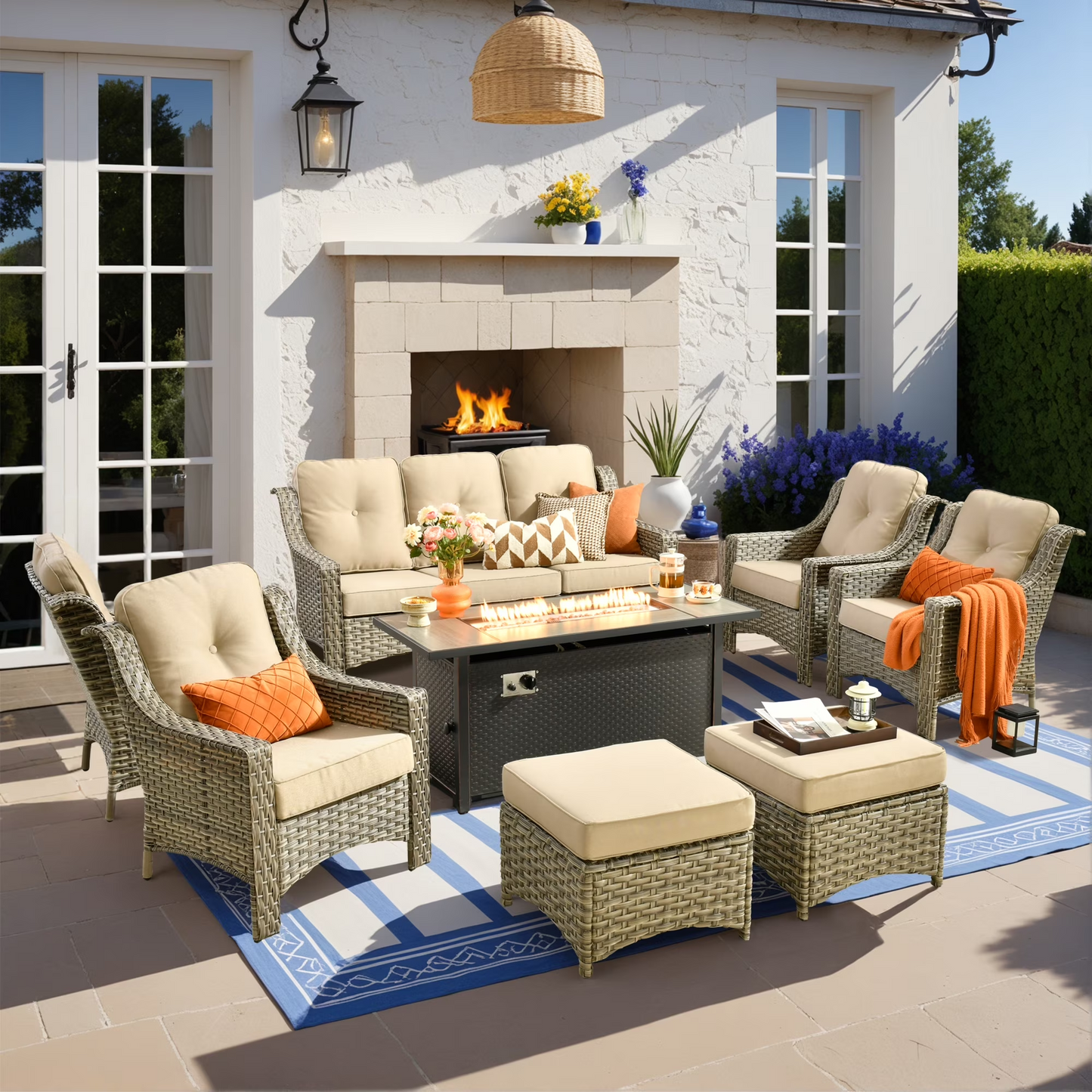 Vcatnet 4 Pieces Patio Outdoor Conversation Set High Back Wicker Rattan Furniture Outdoor Sectionals with Coffee Table