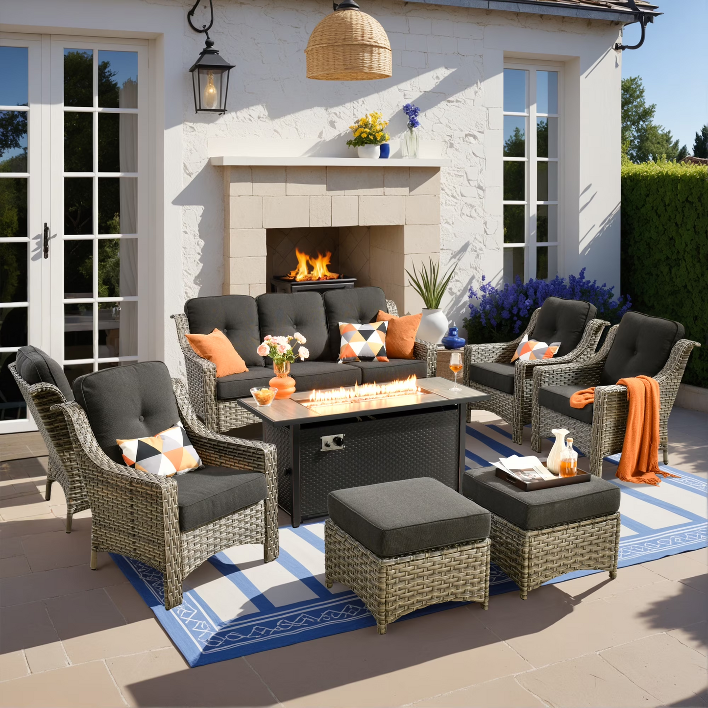 Vcatnet 4 Pieces Patio Outdoor Conversation Set High Back Wicker Rattan Furniture Outdoor Sectionals with Coffee Table