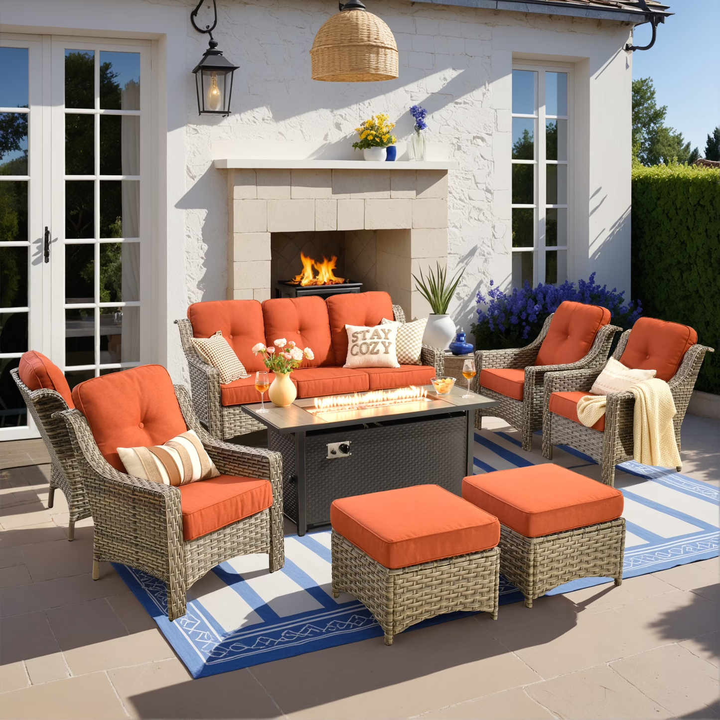 Vcatnet 4 Pieces Patio Outdoor Conversation Set High Back Wicker Rattan Furniture Outdoor Sectionals with Coffee Table