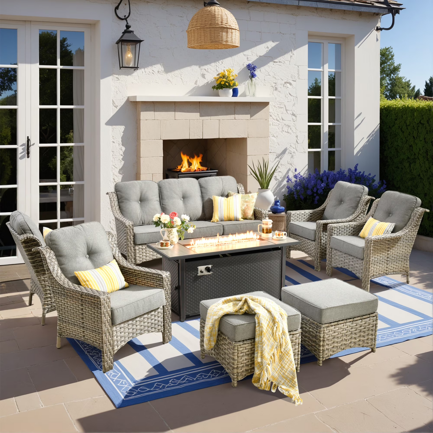 Vcatnet 4 Pieces Patio Outdoor Conversation Set High Back Wicker Rattan Furniture Outdoor Sectionals with Coffee Table