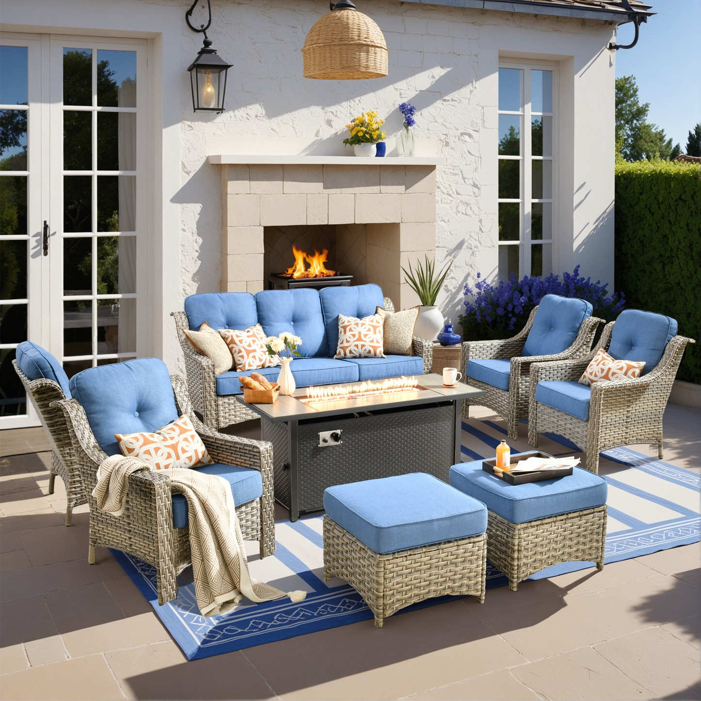 Vcatnet 4 Pieces Patio Outdoor Conversation Set High Back Wicker Rattan Furniture Outdoor Sectionals with Coffee Table