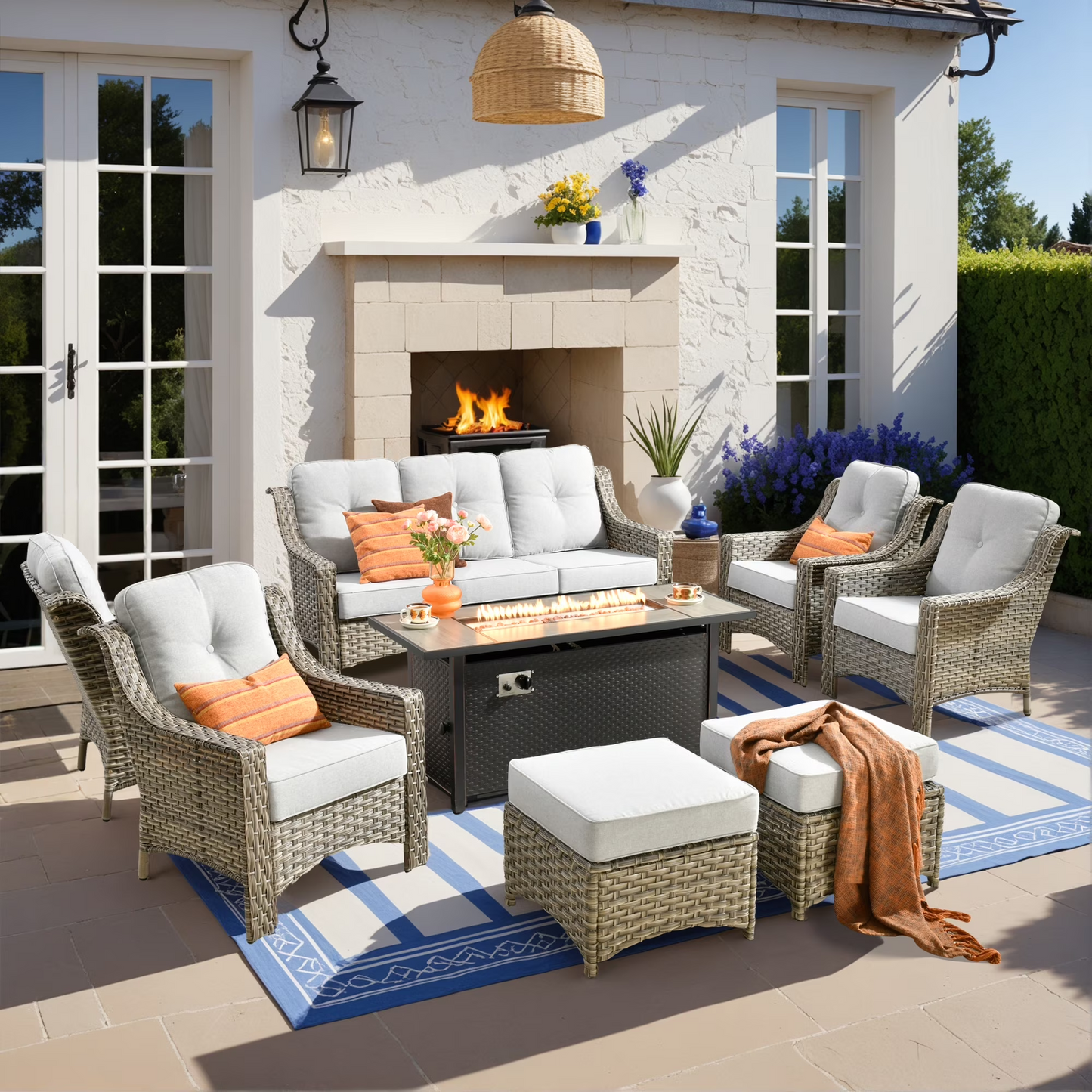 Vcatnet 4 Pieces Patio Outdoor Conversation Set High Back Wicker Rattan Furniture Outdoor Sectionals with Coffee Table
