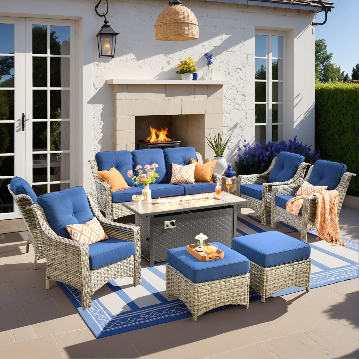 Vcatnet 4 Pieces Patio Outdoor Conversation Set High Back Wicker Rattan Furniture Outdoor Sectionals with Coffee Table