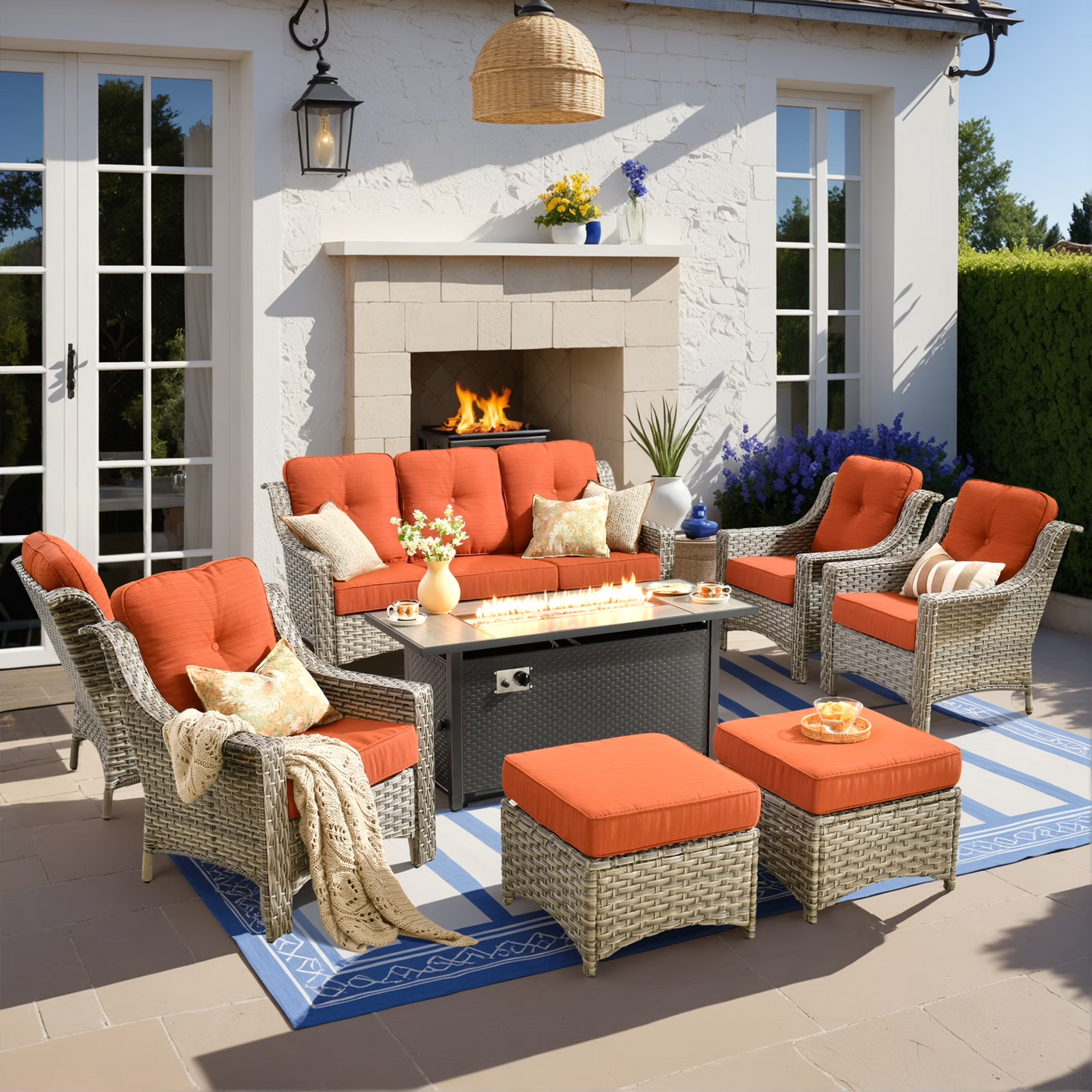 Vcatnet 4 Pieces Patio Outdoor Conversation Set High Back Wicker Rattan Furniture Outdoor Sectionals with Coffee Table