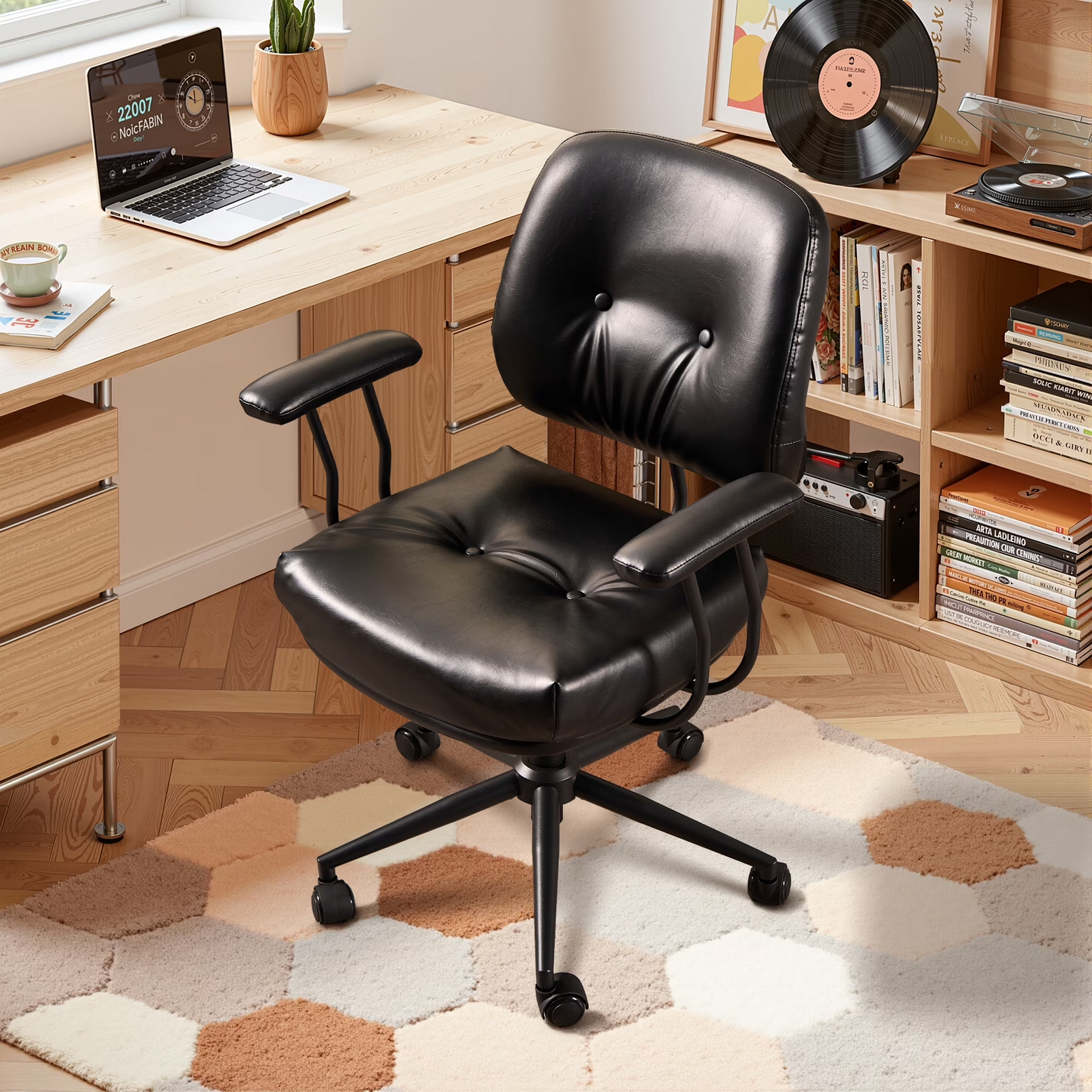 Vcatnet Ergonomic Executive Office Chair, High Back Computer Chair with Lumbar Support, PU Leather Mid-Century Modern Adjustable Home Office Desk Chair