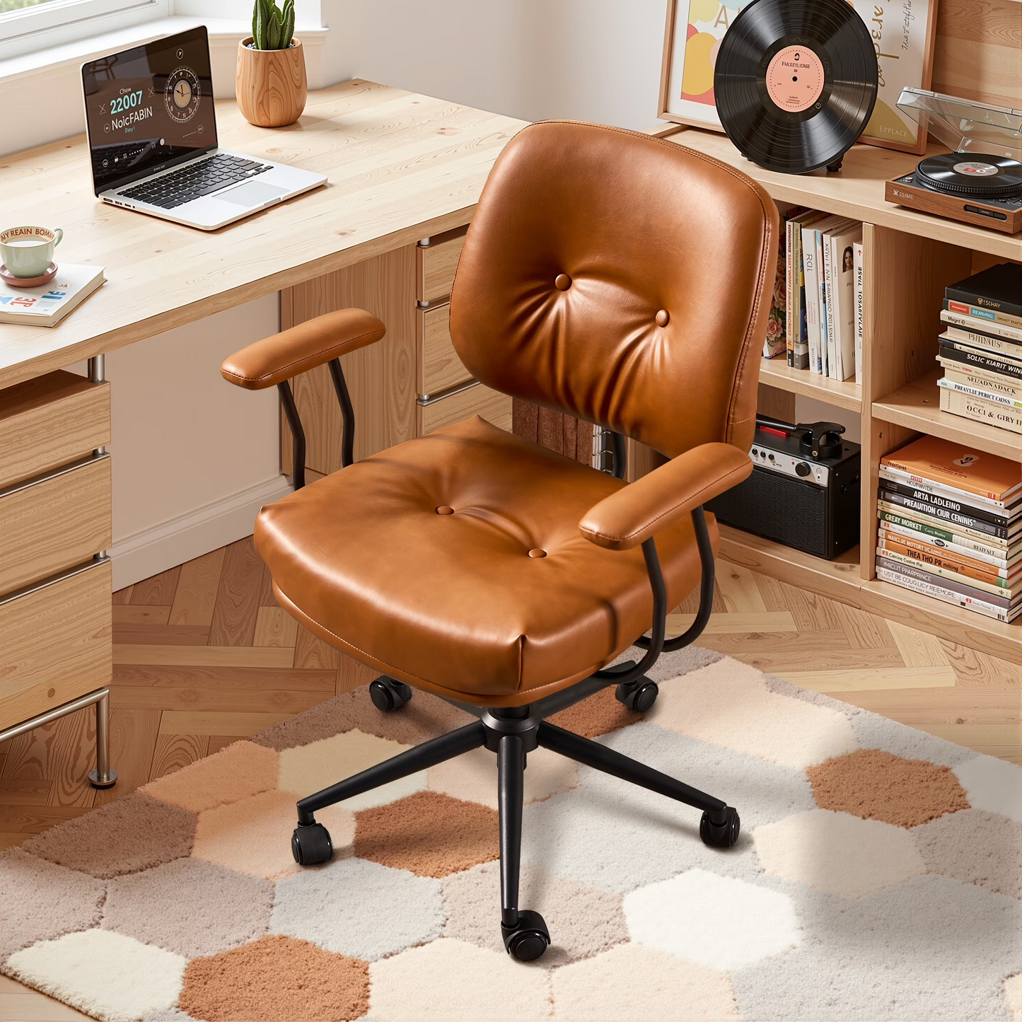 Vcatnet Ergonomic Executive Office Chair, High Back Computer Chair with Lumbar Support, PU Leather Mid-Century Modern Adjustable Home Office Desk Chair