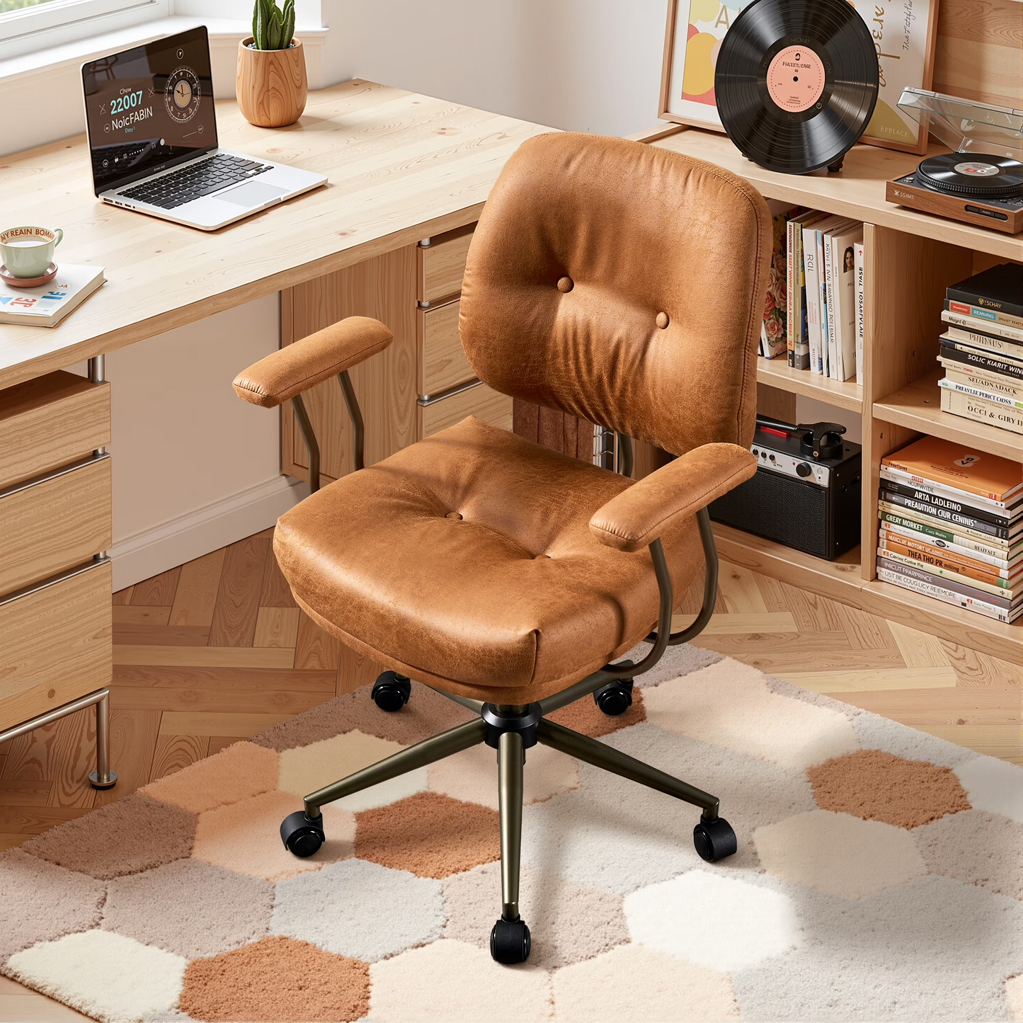 Vcatnet Ergonomic Executive Office Chair, High Back Computer Chair with Lumbar Support, PU Leather Mid-Century Modern Adjustable Home Office Desk Chair