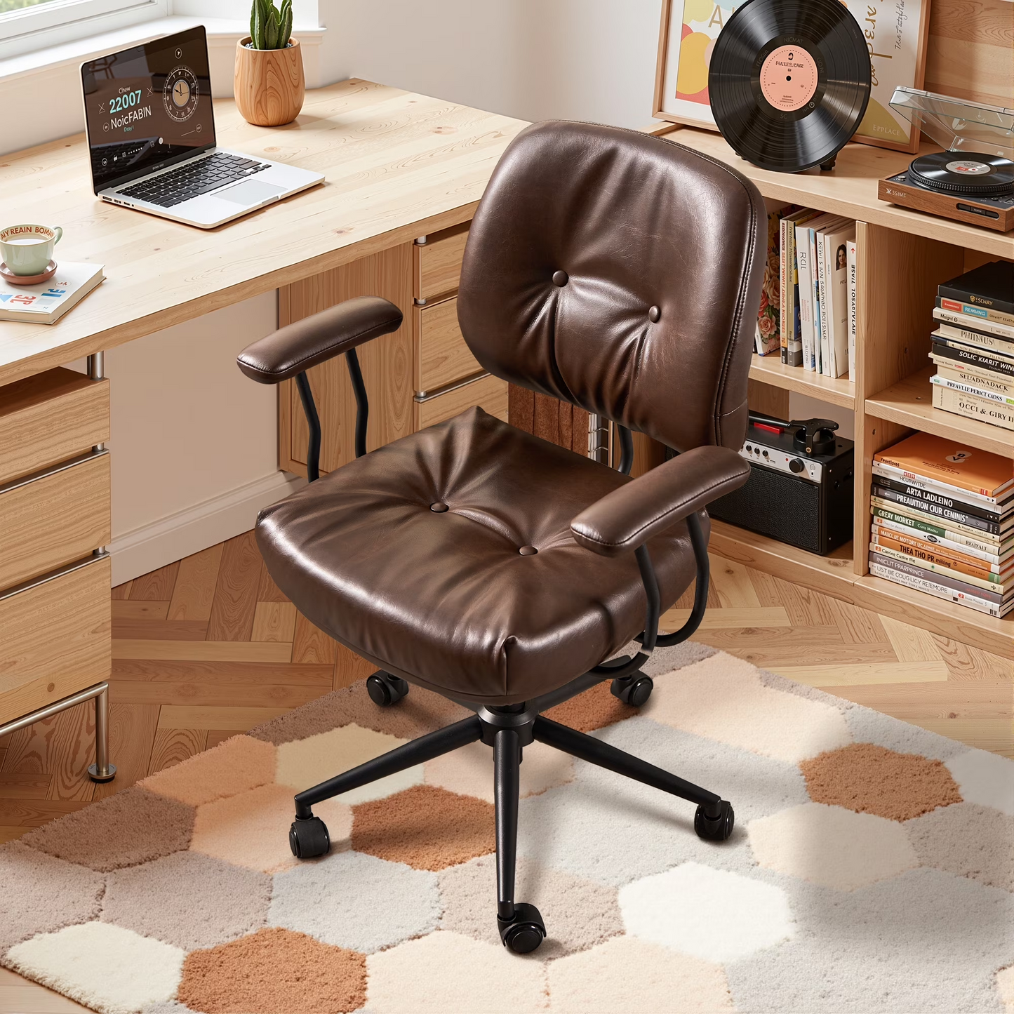Vcatnet Ergonomic Executive Office Chair, High Back Computer Chair with Lumbar Support, PU Leather Mid-Century Modern Adjustable Home Office Desk Chair