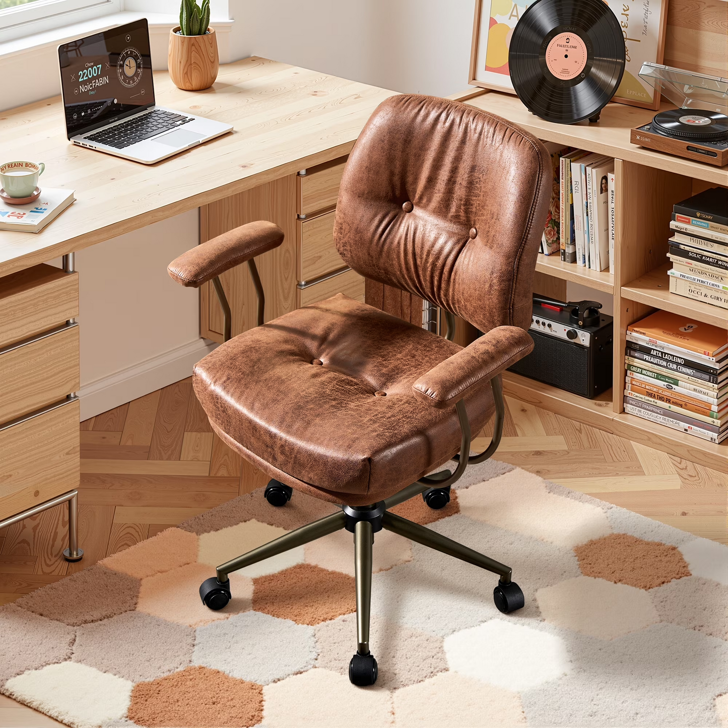 Vcatnet Ergonomic Executive Office Chair, High Back Computer Chair with Lumbar Support, PU Leather Mid-Century Modern Adjustable Home Office Desk Chair