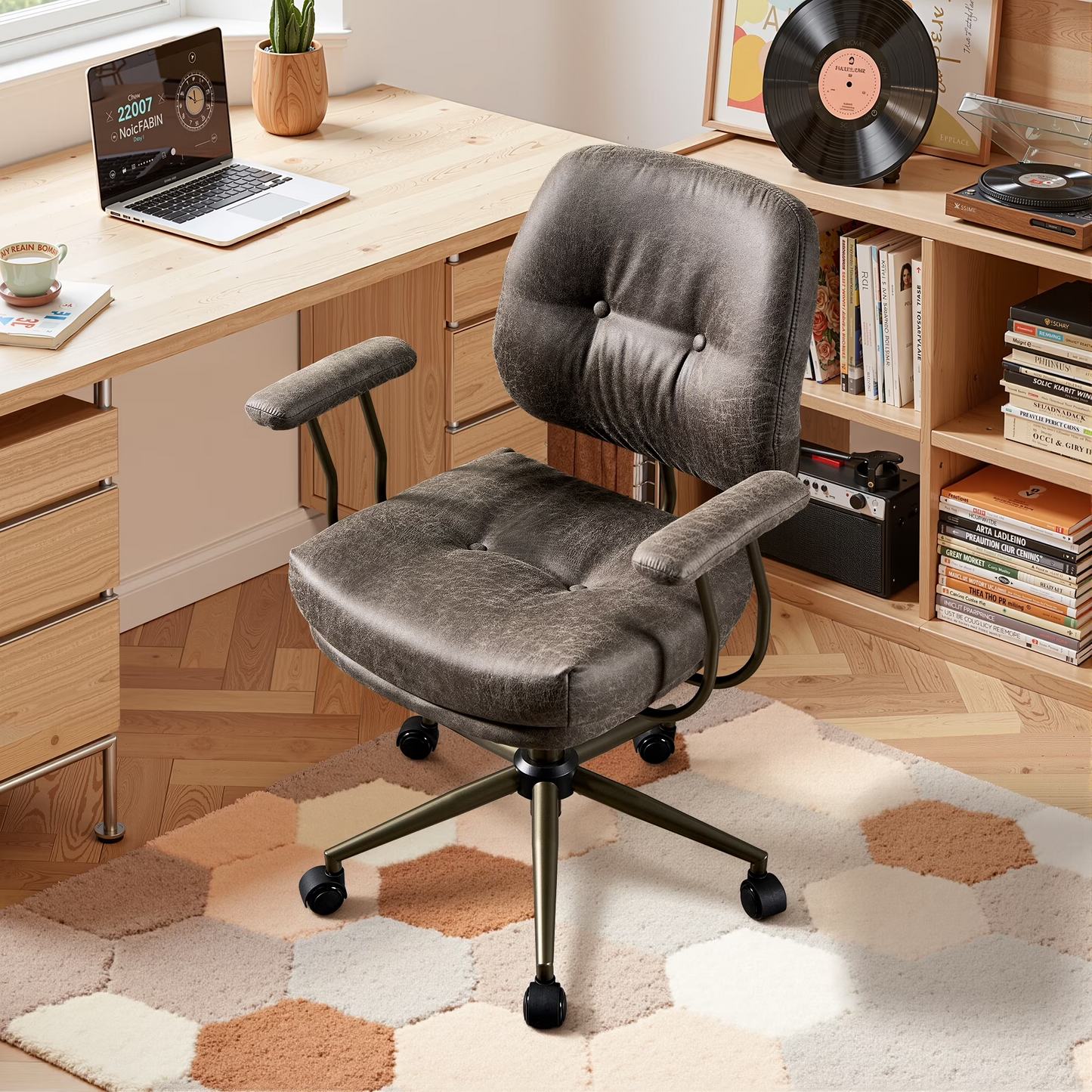 Vcatnet Ergonomic Executive Office Chair, High Back Computer Chair with Lumbar Support, PU Leather Mid-Century Modern Adjustable Home Office Desk Chair