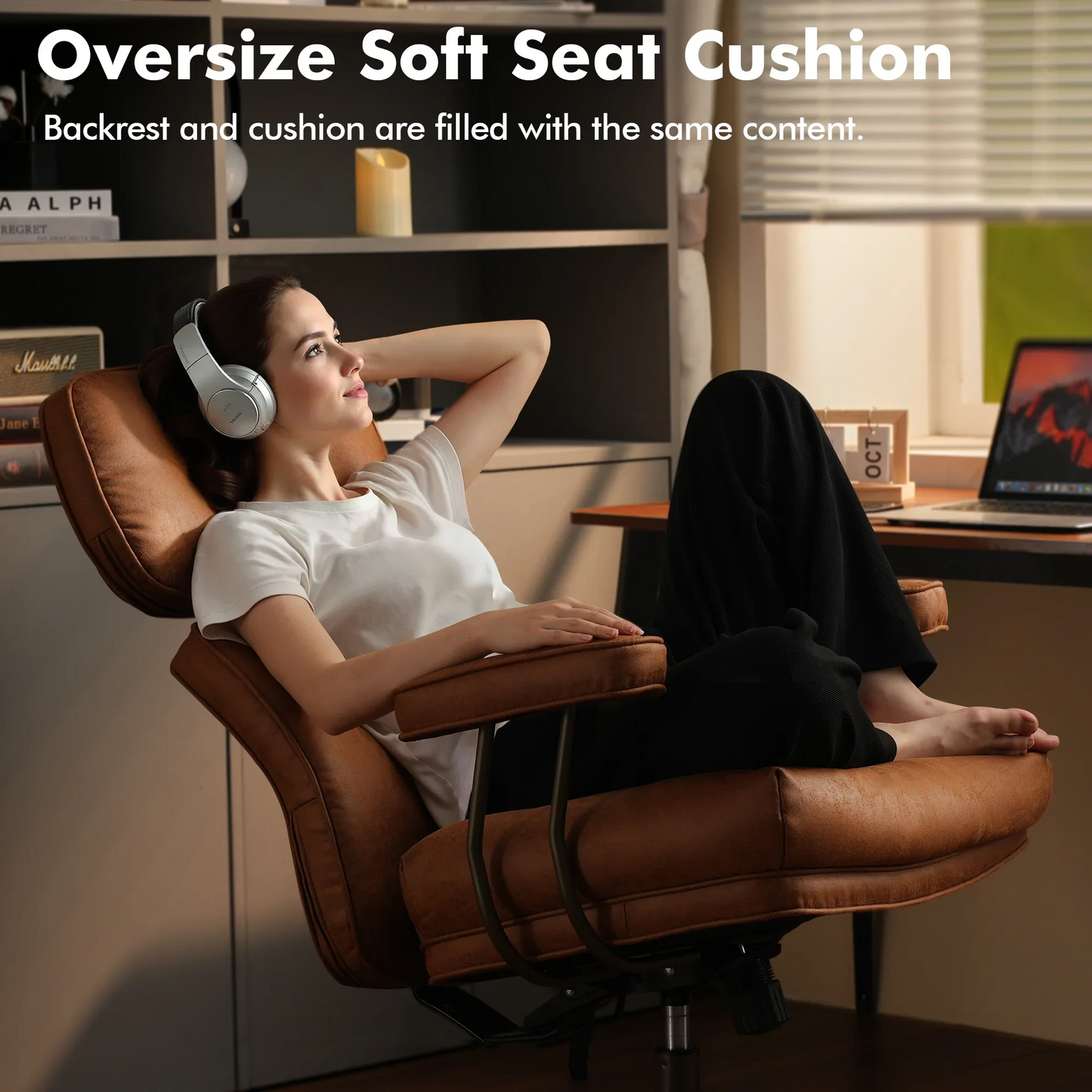 Vcatnet Ergonomic Executive Office Chair, High Back Computer Chair with Lumbar Support, PU Leather Mid-Century Modern Adjustable Home Office Desk Chair