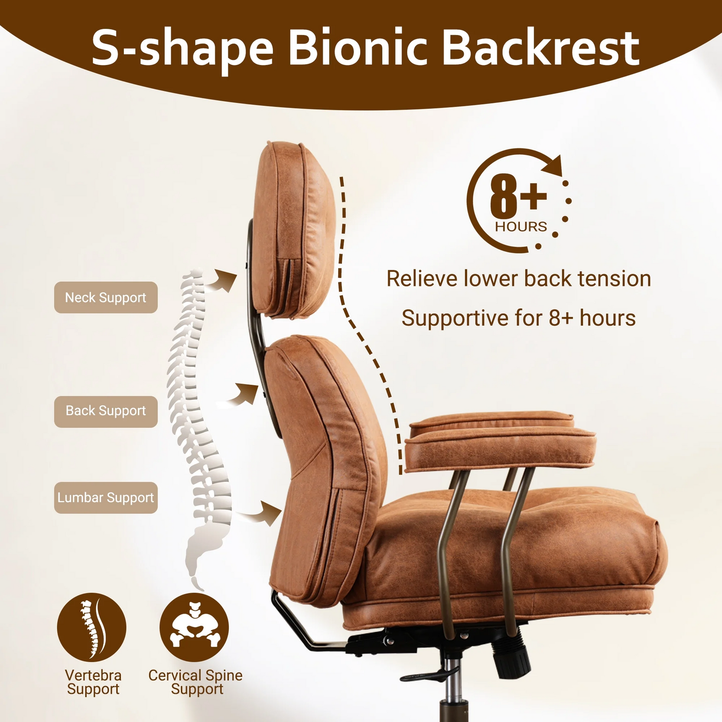 Vcatnet Ergonomic Executive Office Chair, High Back Computer Chair with Lumbar Support, PU Leather Mid-Century Modern Adjustable Home Office Desk Chair