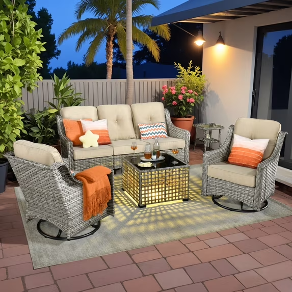 Vcatnet 4 Pieces Patio Outdoor Conversation Set High Back Wicker Rattan Furniture Outdoor Sectionals with Coffee Table