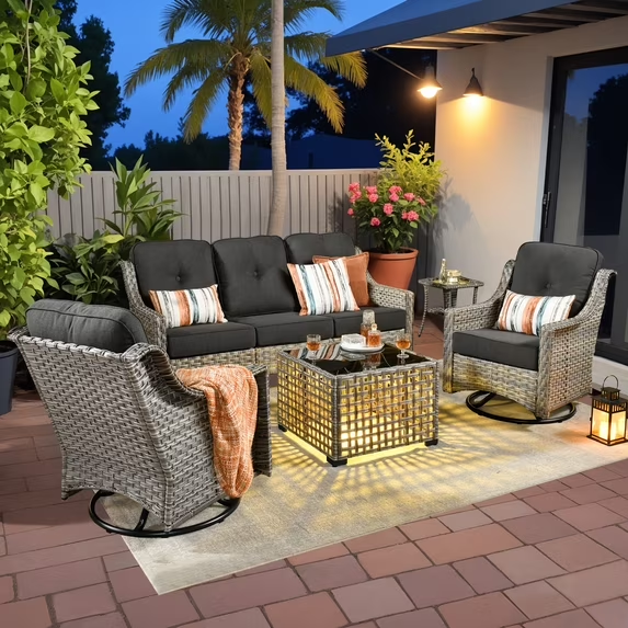 Vcatnet 4 Pieces Patio Outdoor Conversation Set High Back Wicker Rattan Furniture Outdoor Sectionals with Coffee Table