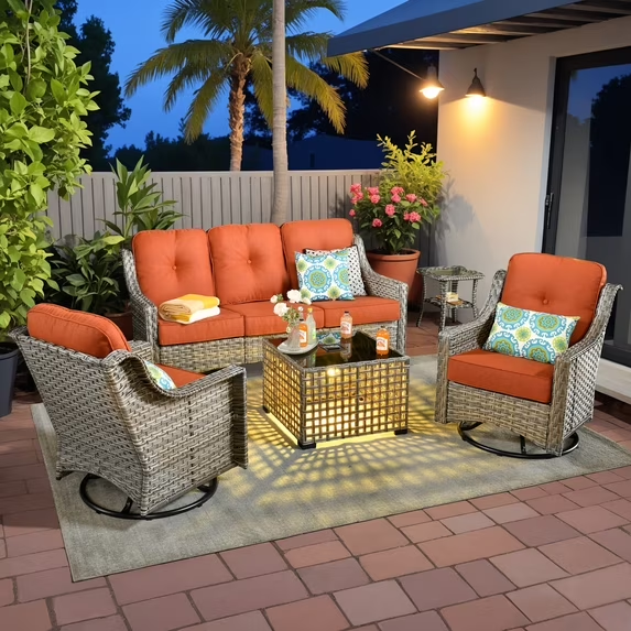 Vcatnet 4 Pieces Patio Outdoor Conversation Set High Back Wicker Rattan Furniture Outdoor Sectionals with Coffee Table