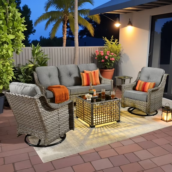 Vcatnet 4 Pieces Patio Outdoor Conversation Set High Back Wicker Rattan Furniture Outdoor Sectionals with Coffee Table