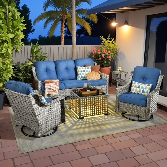 Vcatnet 4 Pieces Patio Outdoor Conversation Set High Back Wicker Rattan Furniture Outdoor Sectionals with Coffee Table