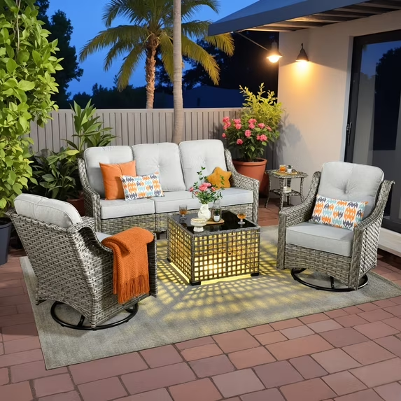Vcatnet 4 Pieces Patio Outdoor Conversation Set High Back Wicker Rattan Furniture Outdoor Sectionals with Coffee Table
