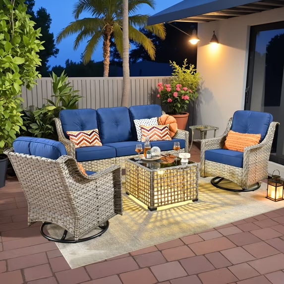 Vcatnet 4 Pieces Patio Outdoor Conversation Set High Back Wicker Rattan Furniture Outdoor Sectionals with Coffee Table