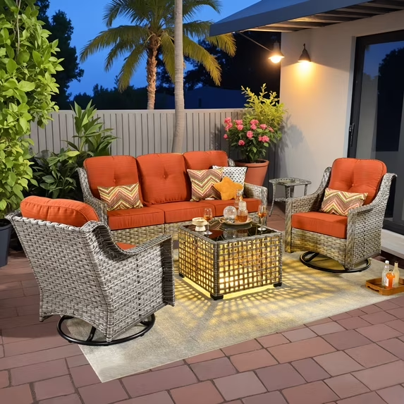 Vcatnet 4 Pieces Patio Outdoor Conversation Set High Back Wicker Rattan Furniture Outdoor Sectionals with Coffee Table