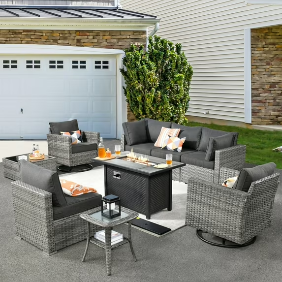 Vcatnet 6 Pieces Outdoor Patio Furniture with Fire Pit, Wicker Outdoor Conversation Set, Outdoor Sectional with Coffee Table