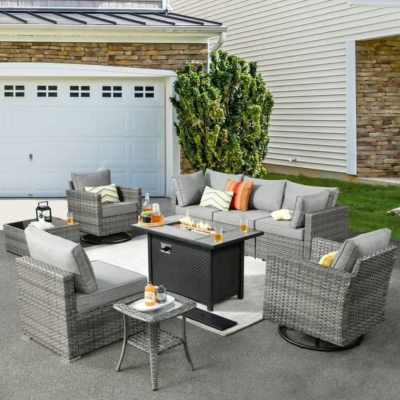 Vcatnet 6 Pieces Outdoor Patio Furniture with Fire Pit, Wicker Outdoor Conversation Set, Outdoor Sectional with Coffee Table