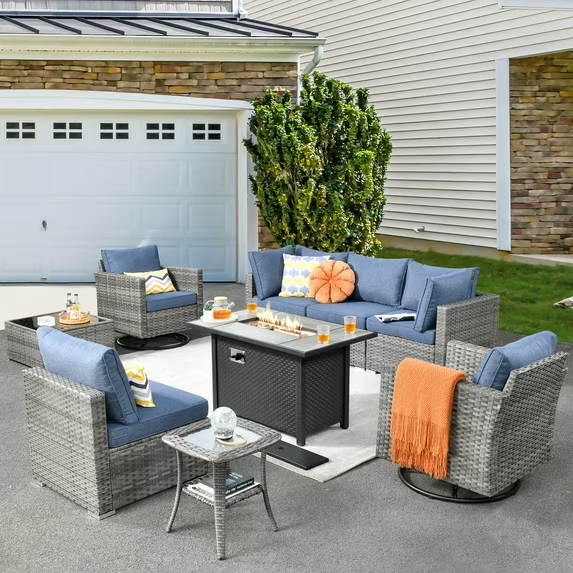 Vcatnet 6 Pieces Outdoor Patio Furniture with Fire Pit, Wicker Outdoor Conversation Set, Outdoor Sectional with Coffee Table