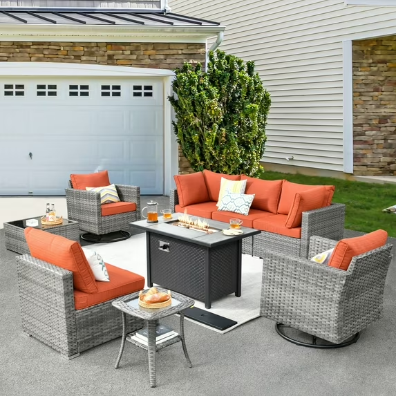 Vcatnet 6 Pieces Outdoor Patio Furniture with Fire Pit, Wicker Outdoor Conversation Set, Outdoor Sectional with Coffee Table